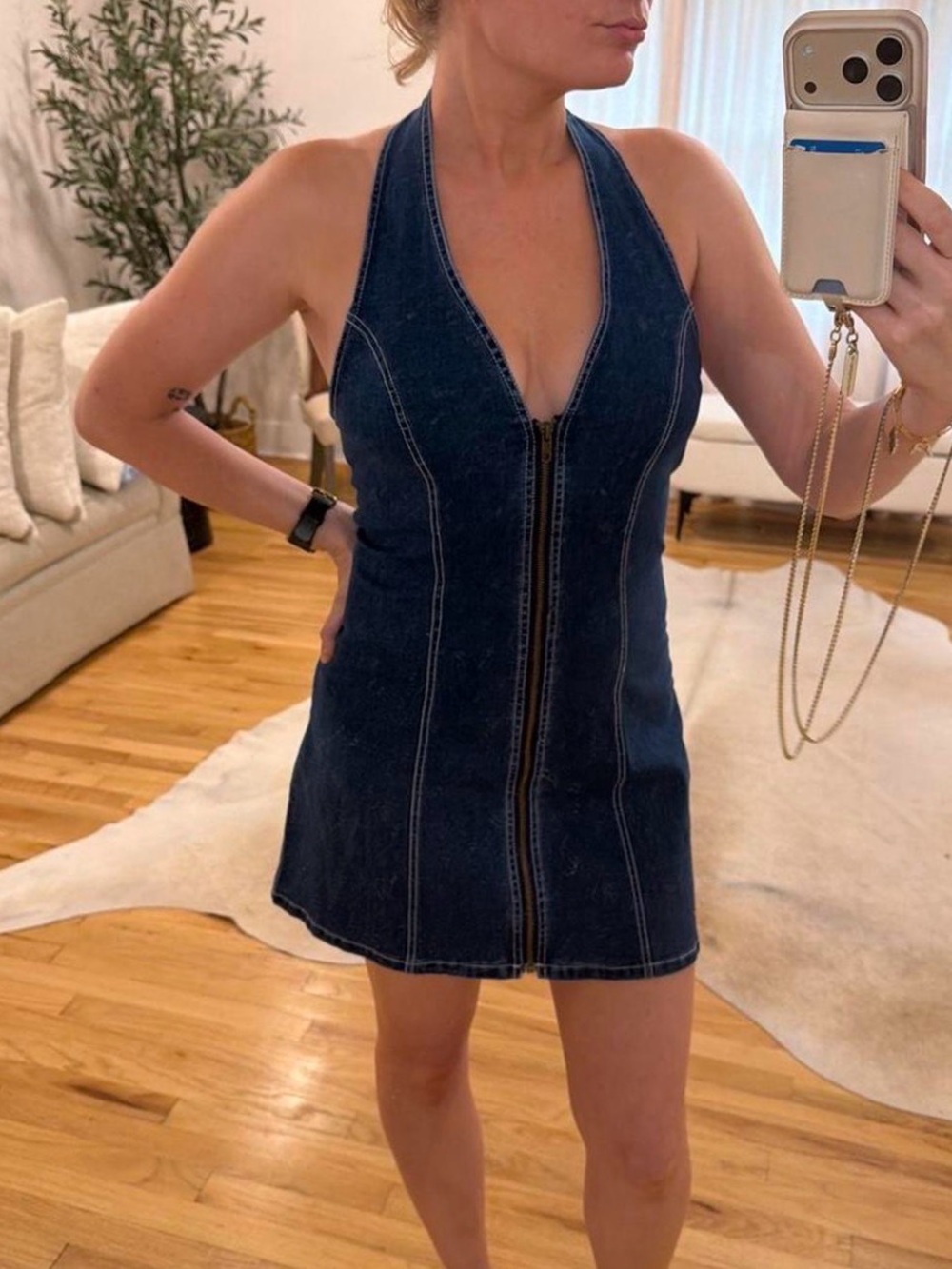 PunchyBlonde Stretchy Denim Halter Mini Dress